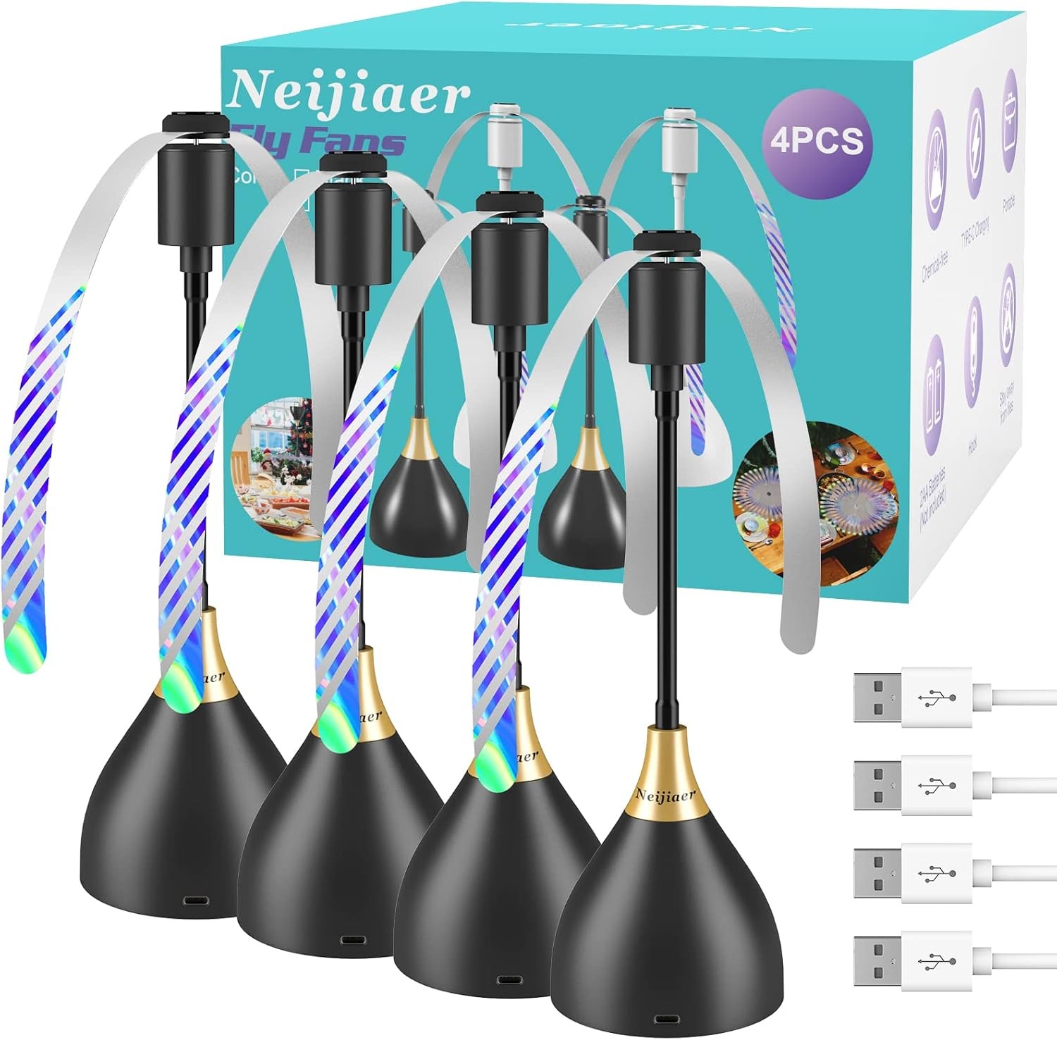 4Pack Fly Fans for Tables, Fly Repellent Fan Indoor Outdoor for Picnic, Party