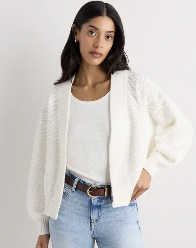 Quince Open Cardigan Waffle Knit Small White Organic Cotton NWOT Quince Open Cardigan Waffle Knit Small White Organic Cotton NWOT