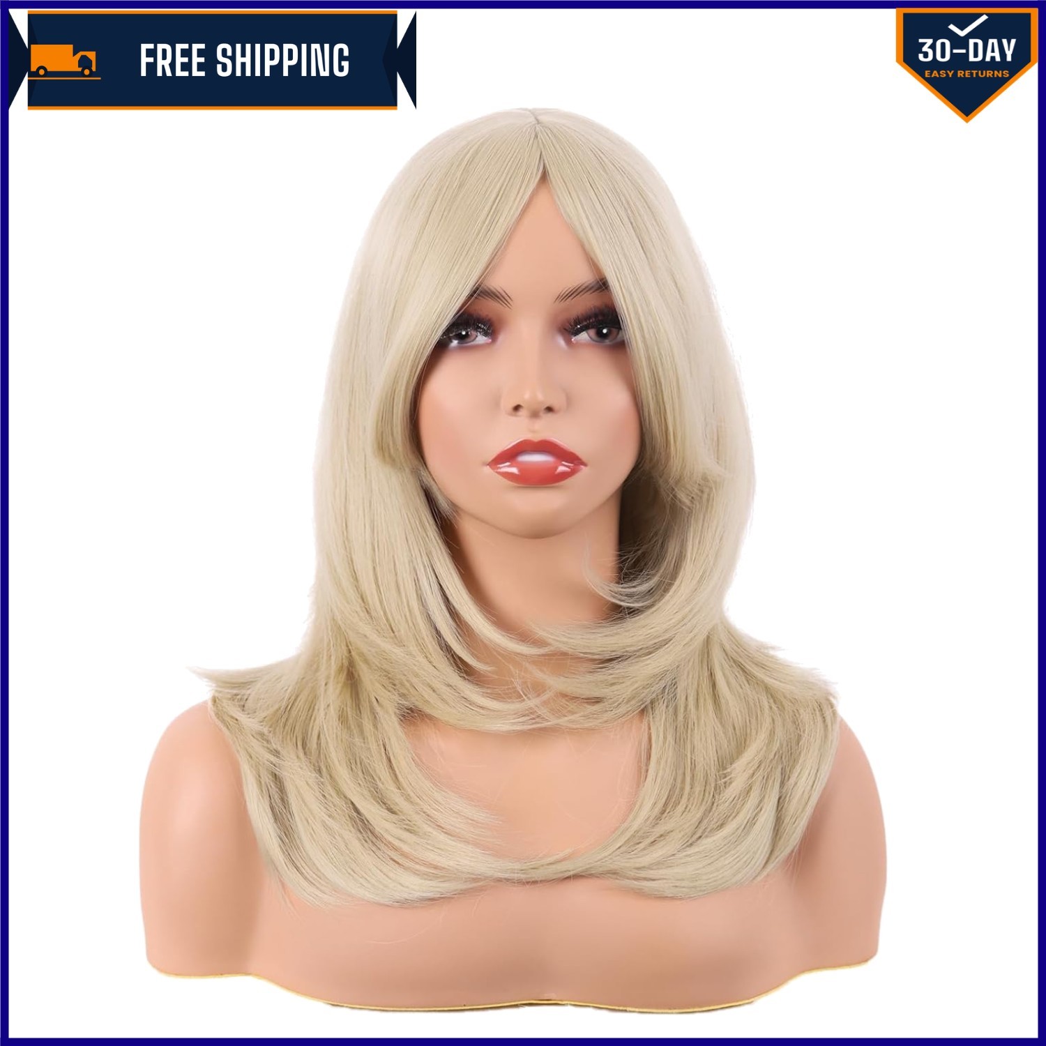 Elegant 20 Inch Straight Layered Bangs Blonde Wig - Perfect for Any Occasion