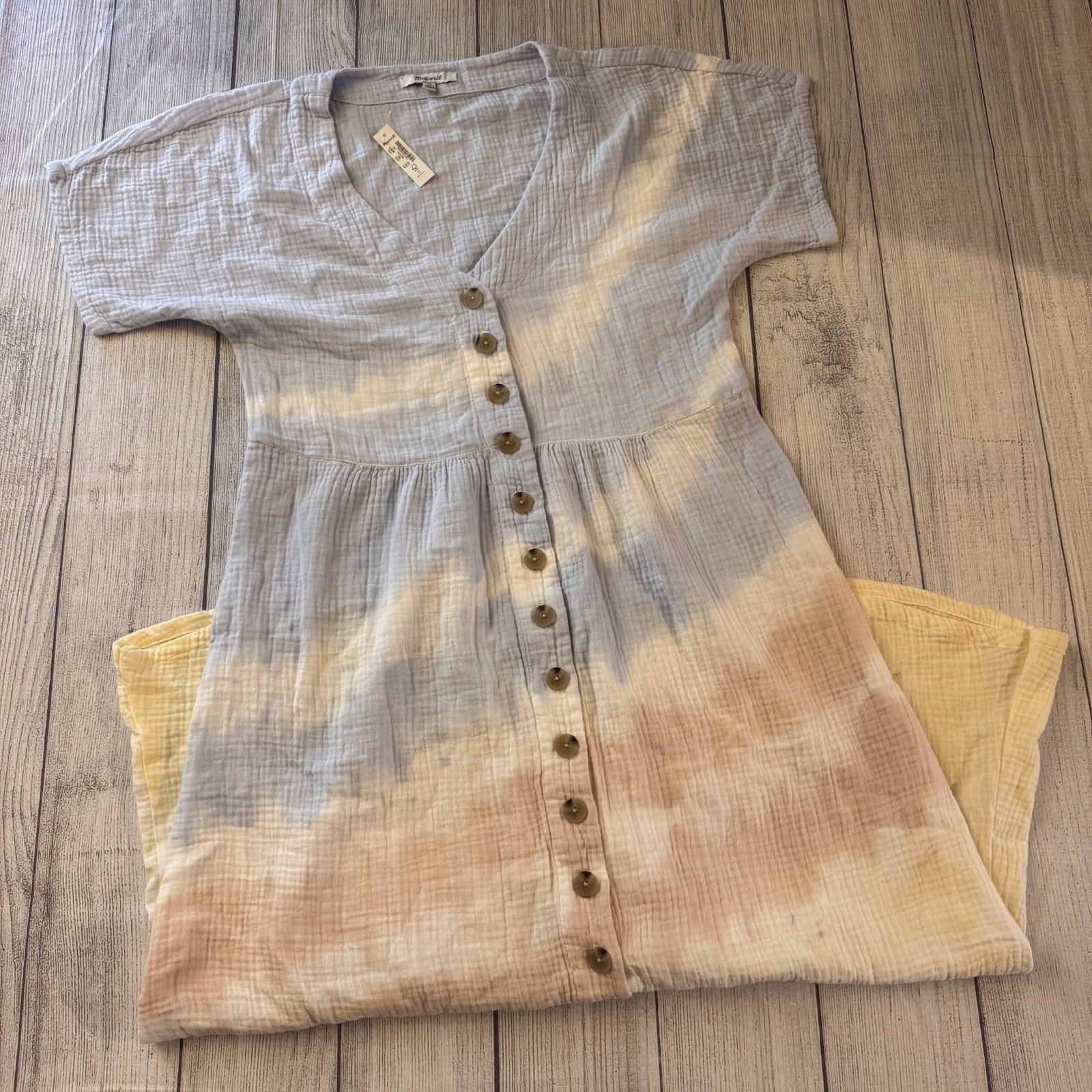 Madewell Tie-Dye Lightspun Button-Front Midi Dress Size XS Cotton w Pockets NWT Madewell Tie-Dye Lightspun Button-Front Midi Dress Size XS Cotton w Pockets NWT