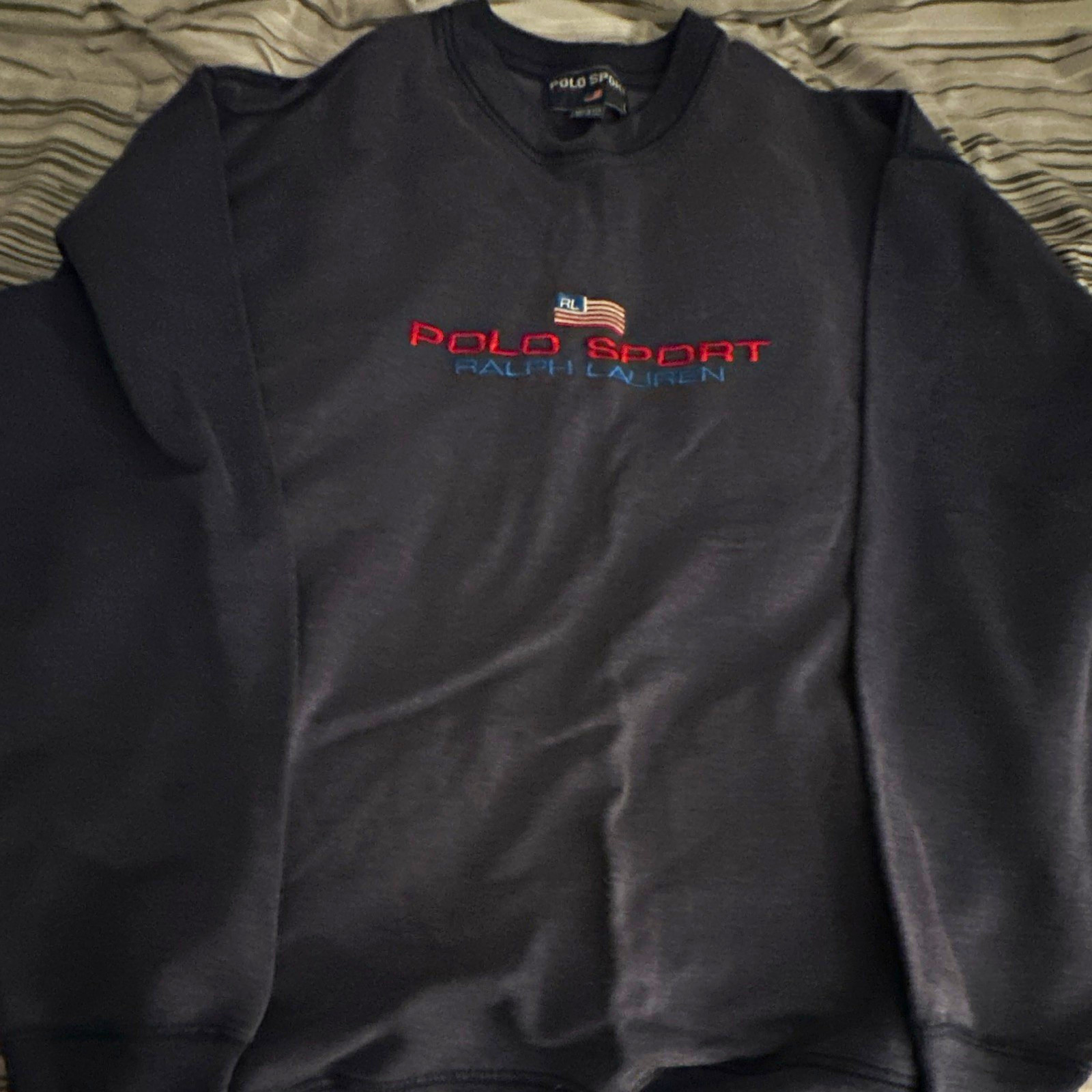 90’s Vintage Polo Sport Ralph Lauren Men\'s L Navy Crewneck Sweatshirt Flag Logo 90’s Vintage Polo Sport Ralph Lauren Men\'s L Navy Crewneck Sweatshirt Flag Logo