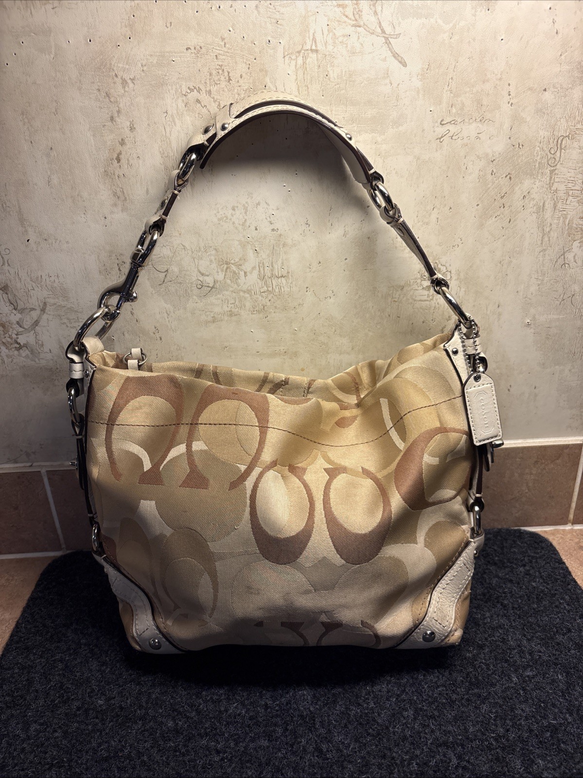 VTG Y2K Coach Carly Optic Hobo Shoulder Bag Cream Khaki Tan White VTG Y2K Coach Carly Optic Hobo Shoulder Bag Cream Khaki Tan White