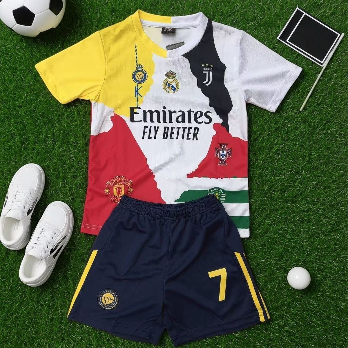 Ronaldo #7 Career Tribute Soccer Jersey Kit Kids Youth Multi-Color Football Set