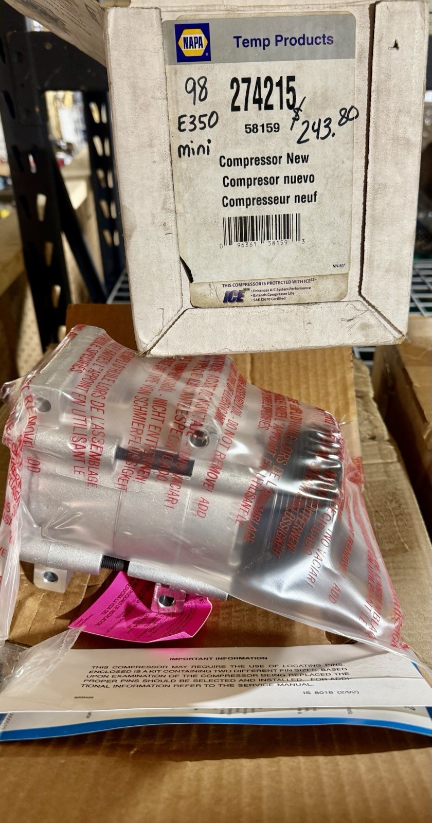 NAPA TEMP PRODUCTS 274215 COMPRESSOR🚨FREE SHIPPING🚨 NAPA TEMP PRODUCTS 274215 COMPRESSOR🚨FREE SHIPPING🚨