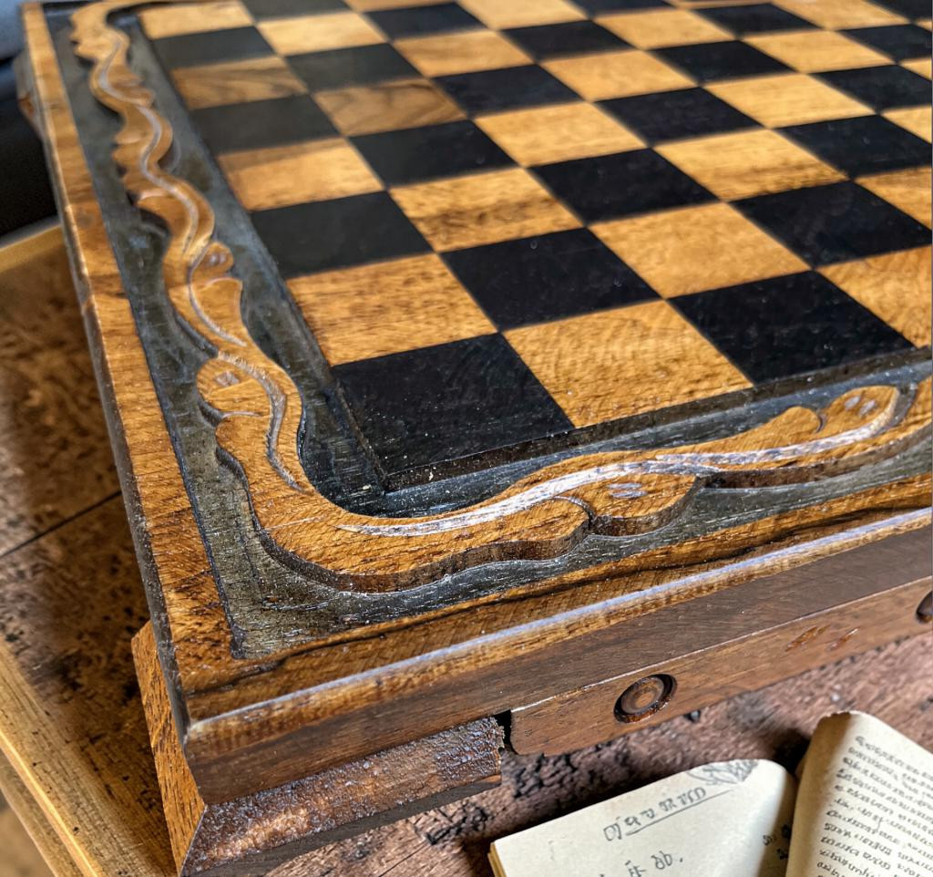 Vintage Chess Board 36cm Handmade Carved Walnut Solid Wood Large Chessboard