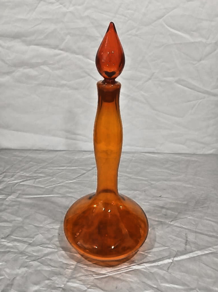 Blenko Handblown Husted Amberina Genie Bottle Decanter with Flame Stopper