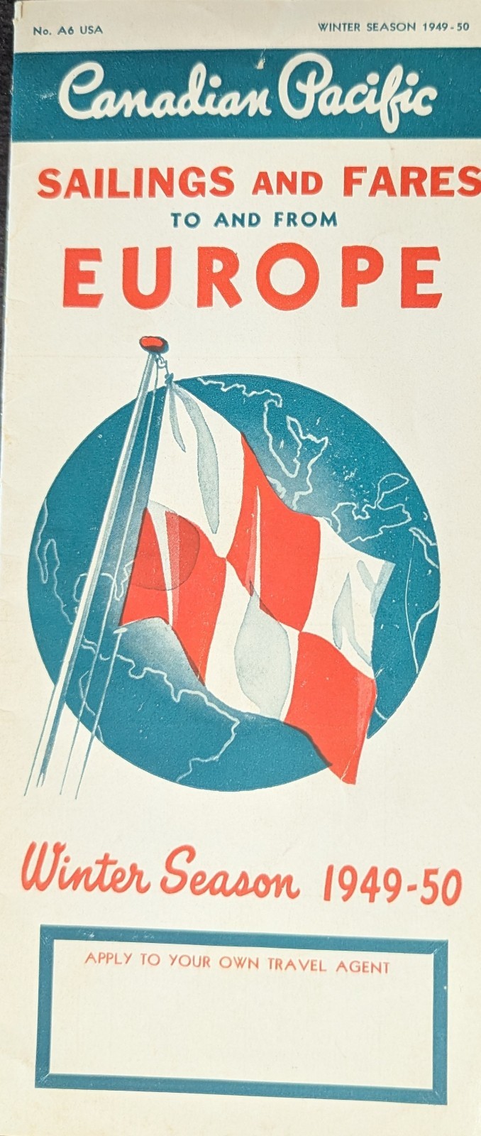 ***VINTAGE 1949-50 CANADIAN PACIFIC STEAMSHIP SAILINGS TO EUROPE BROCHURE***