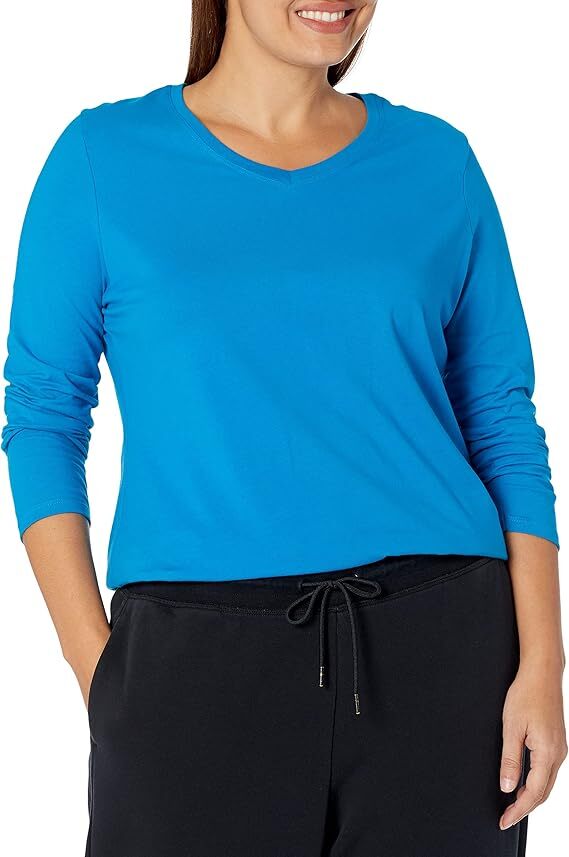 Just My Size Women`s Long-Sleeve Plus Size  V-Neck Tee