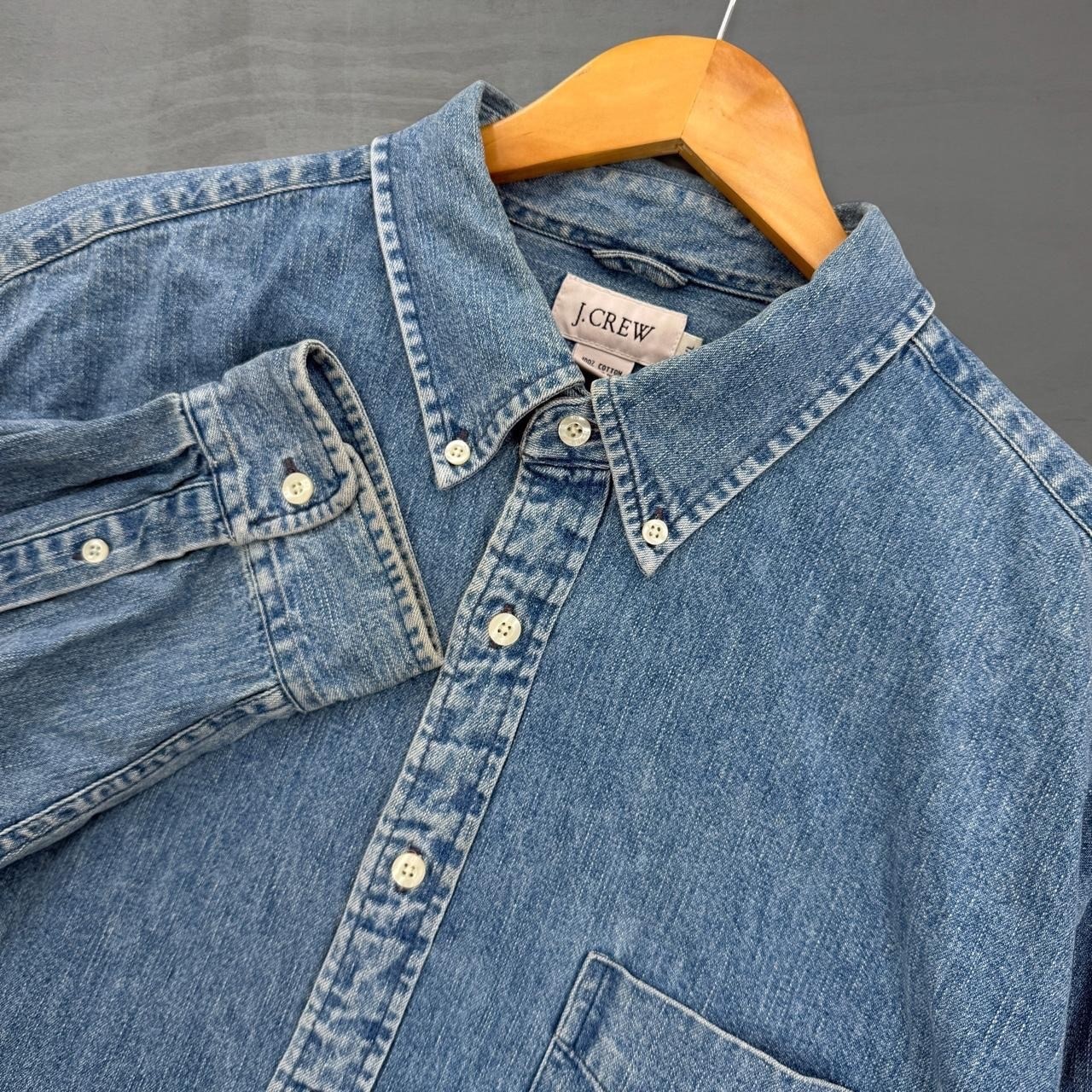 Vintage J.Crew Chambray Denim Button Up Shirt Blue Long Sleeve Cotton XL