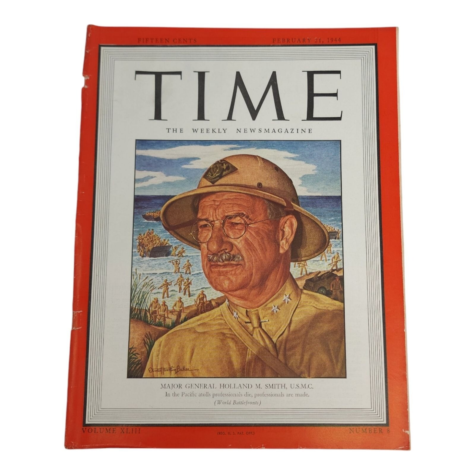 Vintage 1944 TIME Magazine Major General Holland M Smith February 21 1944 Numbr8