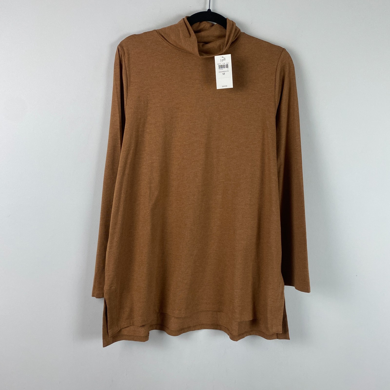 J Jill Luxe Supima Turtleneck Tunic Size Medium Side Slits Gingerbread Brown