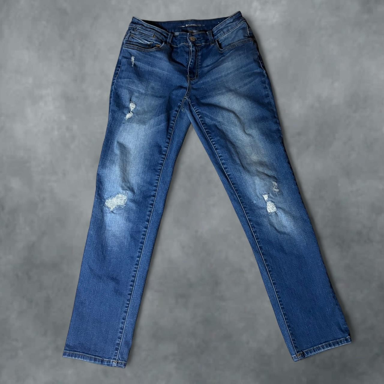 Chico’s Platinum Boyfriend Distressed Jeans Size 00 Medium Wash
