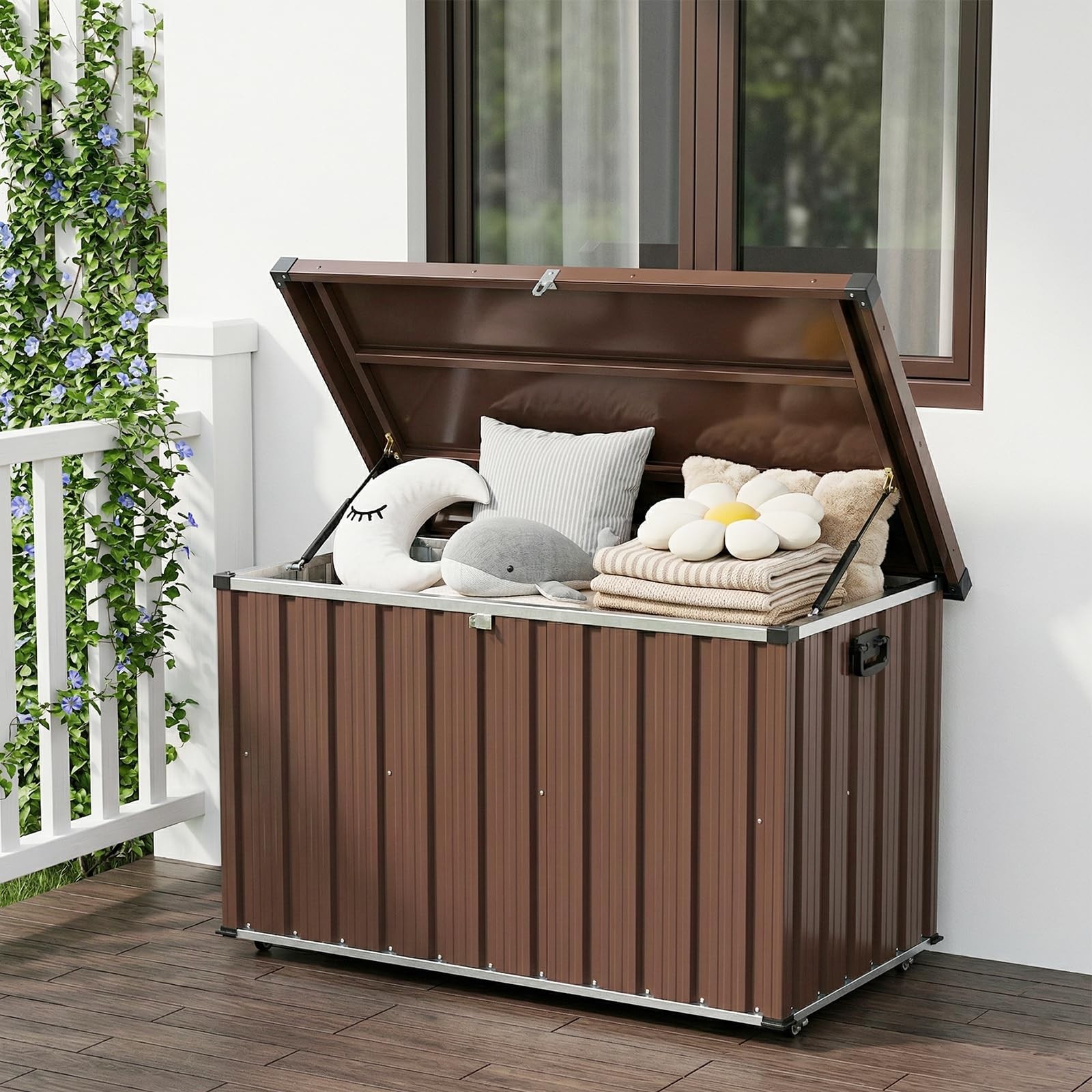 120/150/160/200 Gal Outdoor Metal Deck Storage Box Lockable Waterproof W/Wheels