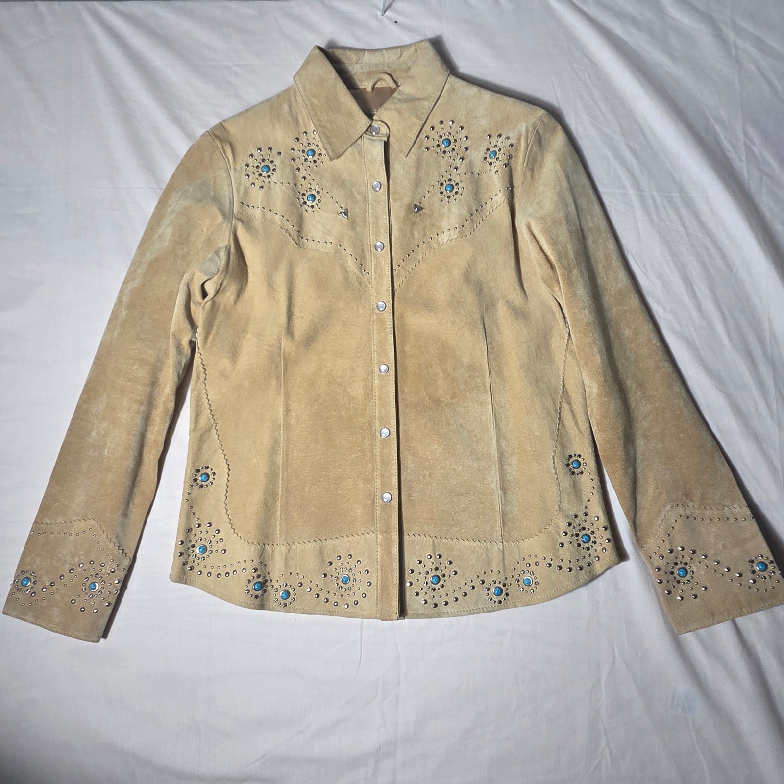 Scully L233 Women Medium Suede Leather Western Jacket Studded Turquoise Cowgirl