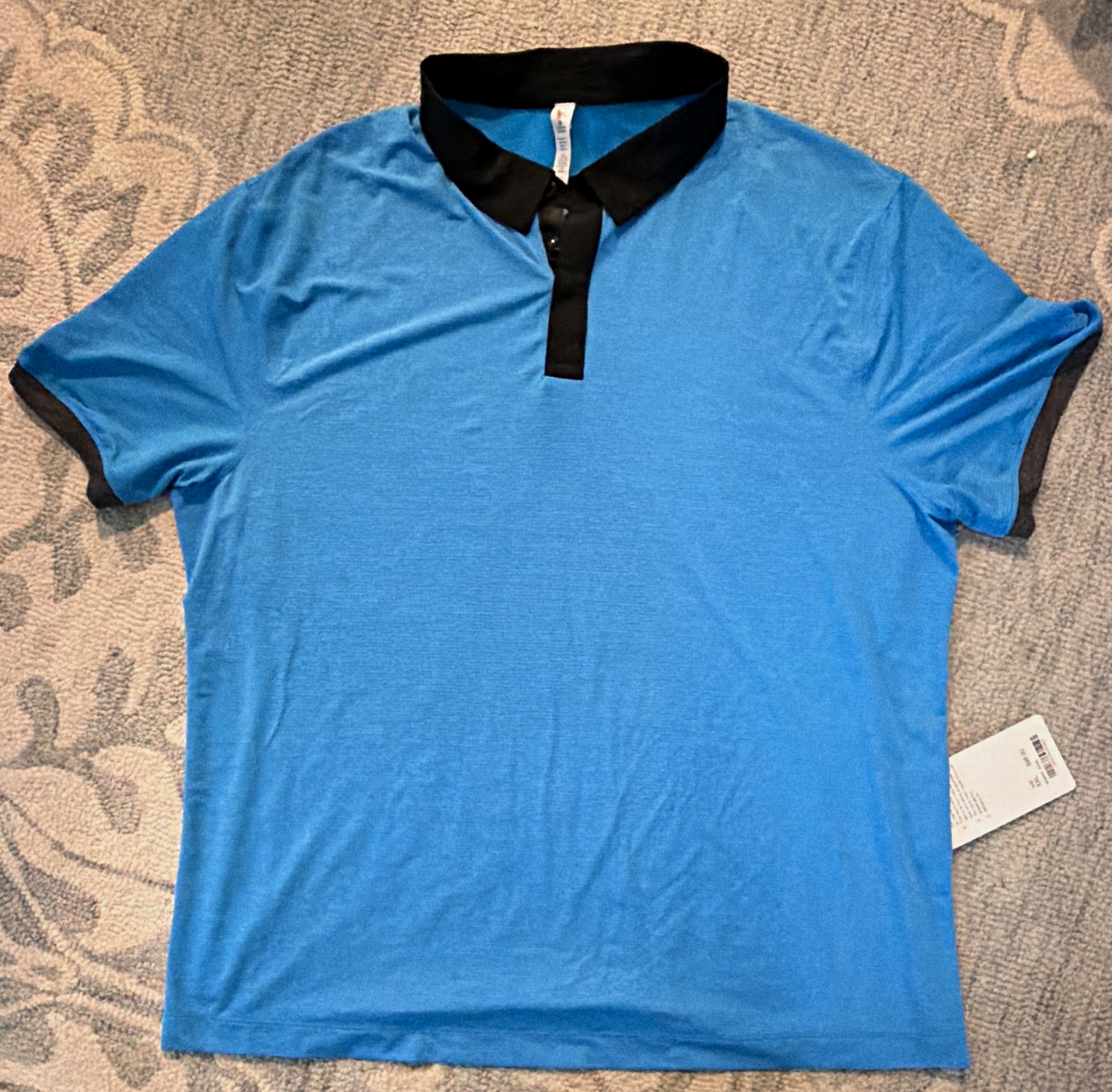 Lululemon Precision Polo Men\'s 2XL Athletic Fit Blue/Black Stretch Breathable