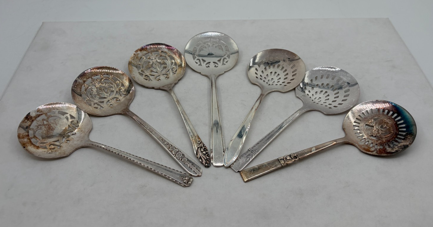 Lot of 7 Assorted Used Silverplate Tomato Servers - Lot#403