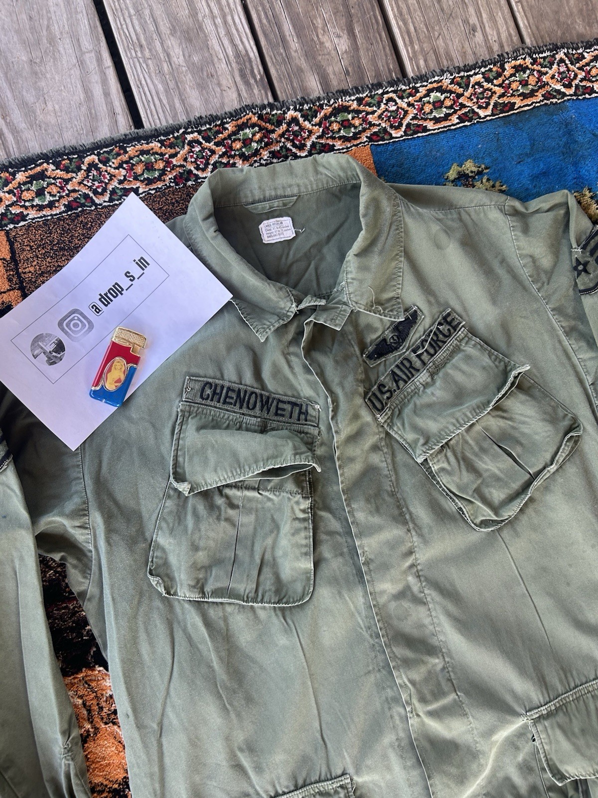 Vintage 1970s USAF 3rd Pattern Jungle Fatigue Olive Military Jacket Size Large