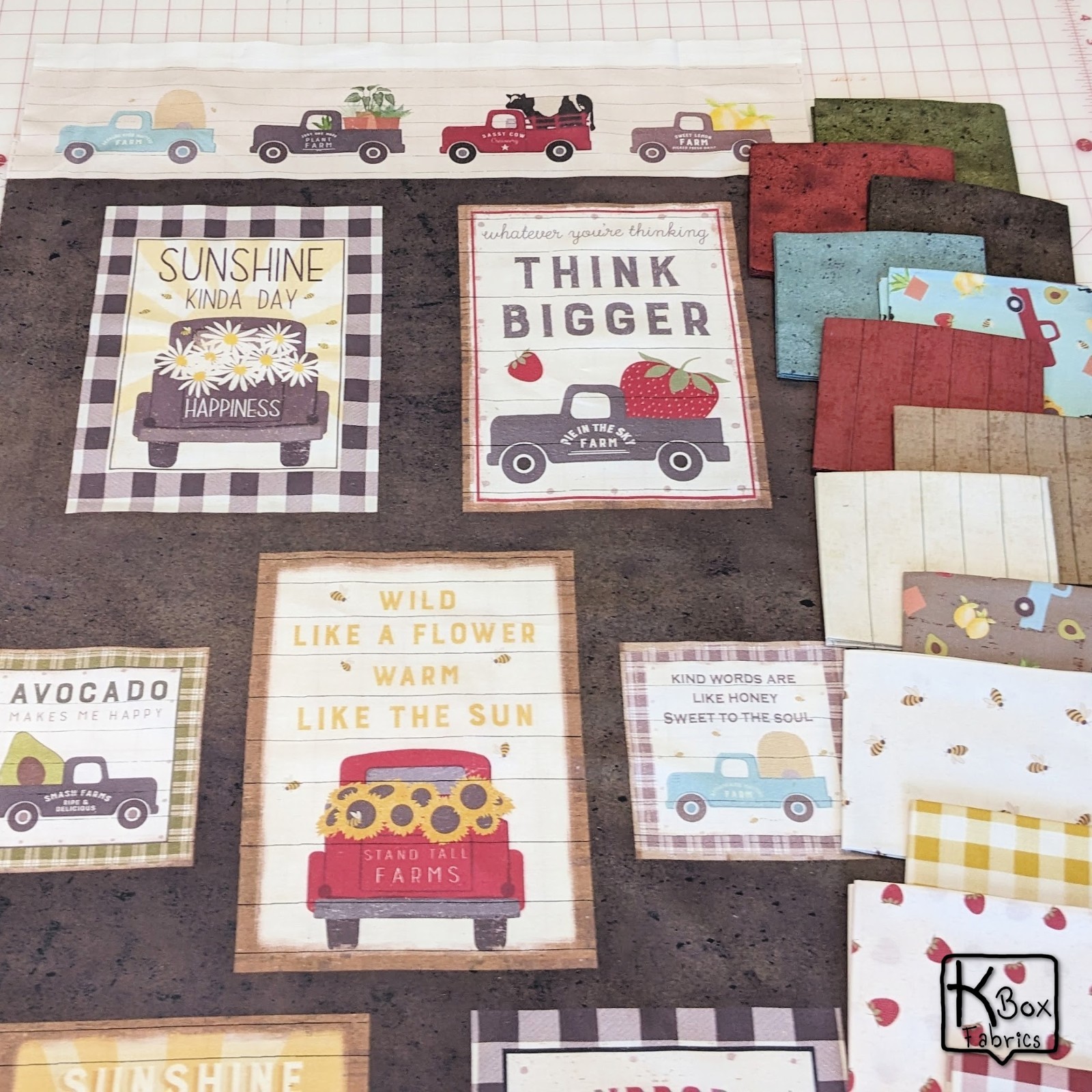 16 Fat Quarters 1 Panel Quilting Cotton Fabric Happy Day Farm Trucks