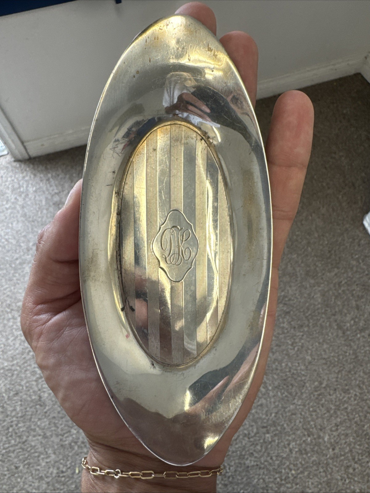 Vintage Alvin .925 Sterling Silver Oval Dish Monogrammed Vintage Alvin .925 Sterling Silver Oval Dish Monogrammed