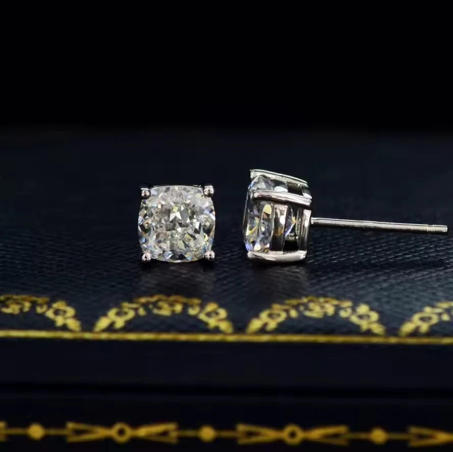 Women\'s Cushion Cut Stud Earrings 2 CTW Genuine Moissanite White 925 Silver