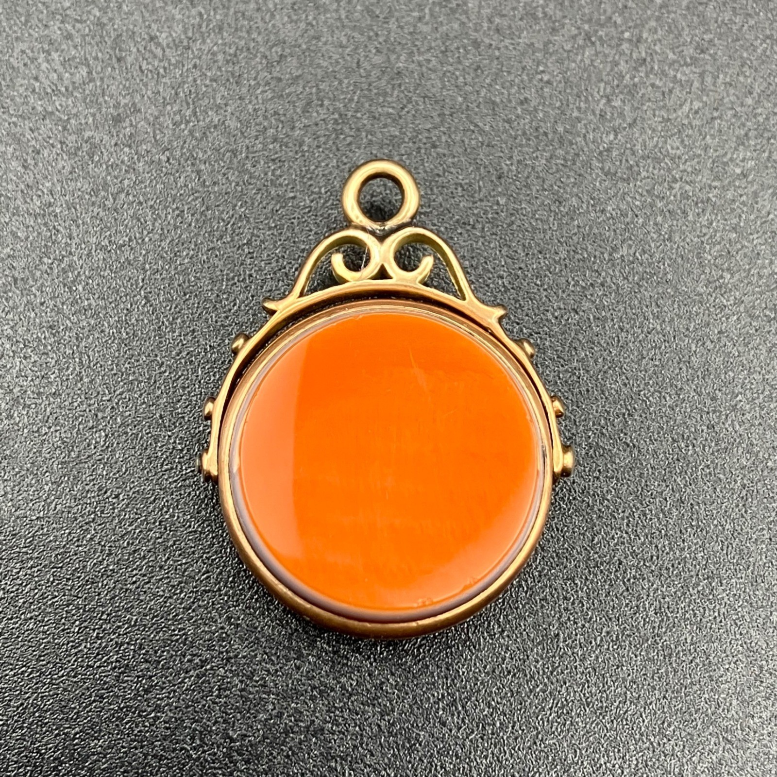 Antique Spinning Watch Fob Pendant Orange Black Hardstone