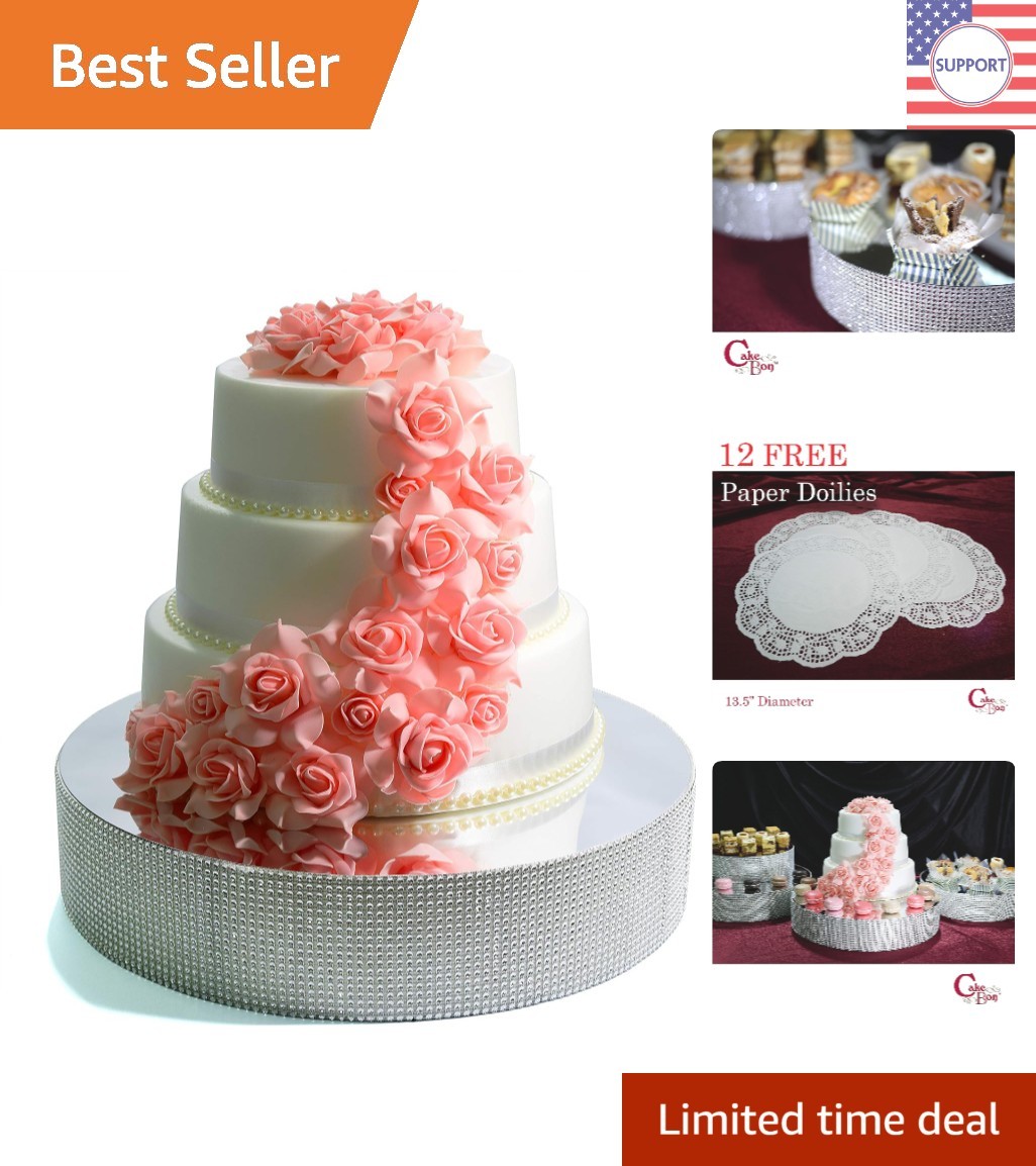 Stunning 13.5\'\' Silver Cake Stand with Faux Rhinestones for Elegant Events