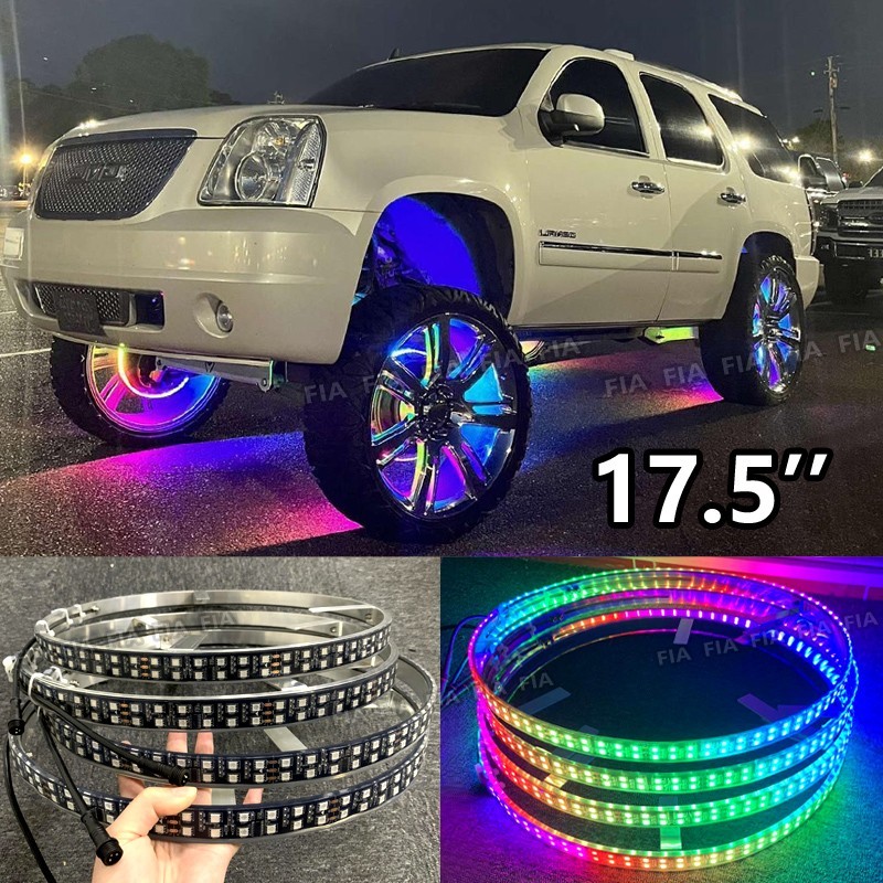 17.5'' Color Chasing Double Row LED Truck APP Remote Wheel Rim Lights 4Rings Set 17.5'' Color Chasing Double Row LED Truck APP Remote Wheel Rim Lights 4Rings Set