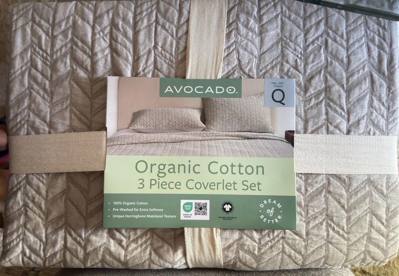 Avocado Herringbone 3 Piece Organic Cotton Queen Coverlet Set Taupe NEW