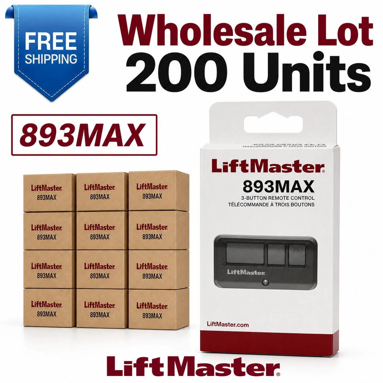 200x Lot of 893MAX LiftMaster 3 Button Remote Control Garage Door Opener