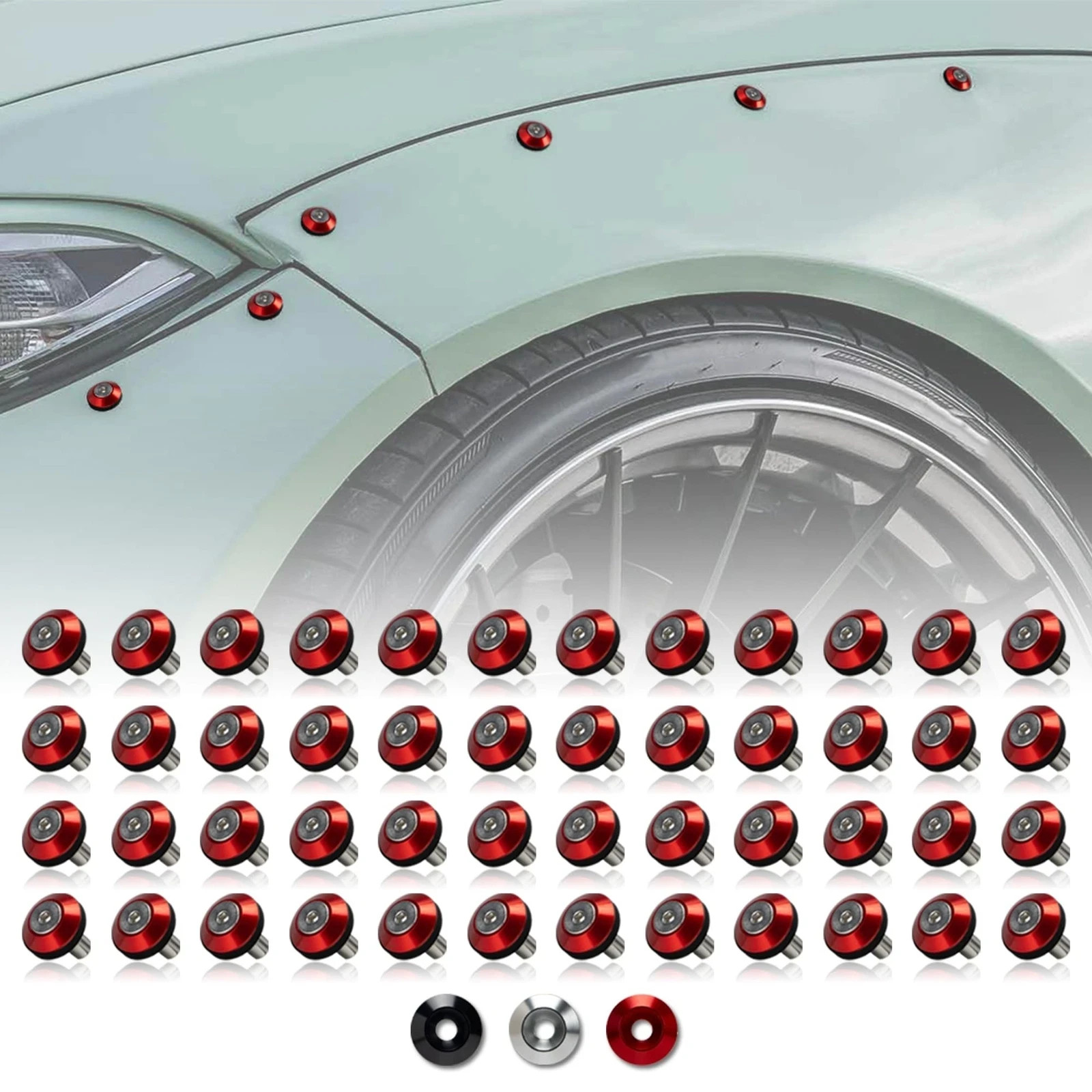 48-Piece M6 x 18mm Anodized Aluminum Tapered Washer Kit for Widebody, Fender ...