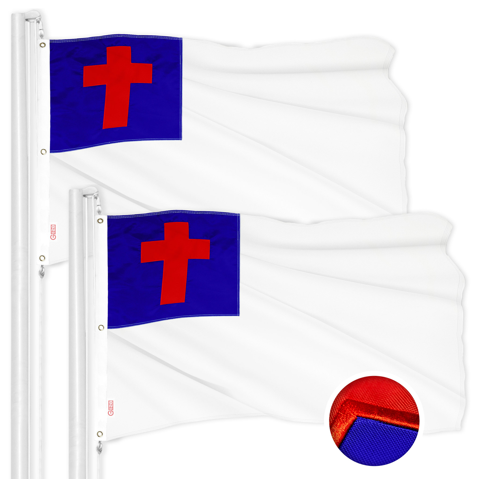 G128 2 Pack: Christian Flag 5x8 Ft Embroidered 300D Polyester