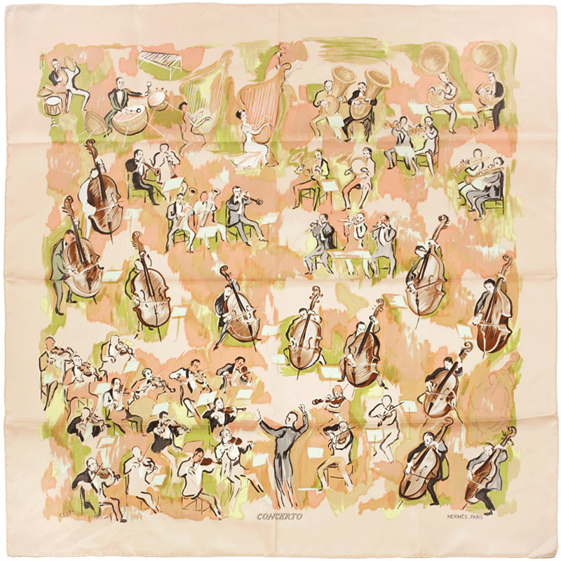 HERMES SILK SCARF 90 CM CONCERTO JEAN-LOUIS CLERC EUC