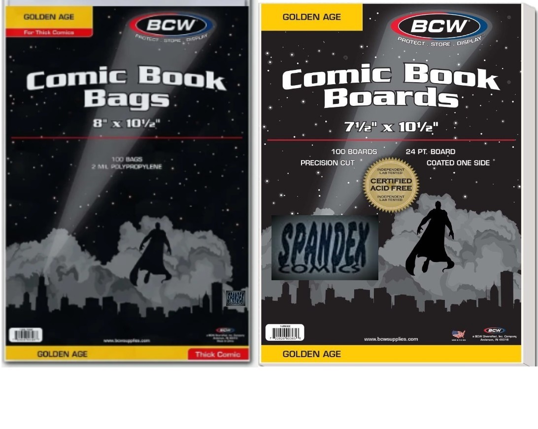 100 BCW Golden Age Thick 2-Mil Poly Comic Bags & Boards Acid  Free Combo