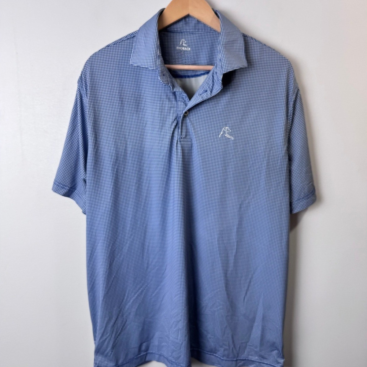 Rhoback Men’s Houndstooth Performance Polo Ocean Blue White Stretch Golf Shirt Rhoback Men’s Houndstooth Performance Polo Ocean Blue White Stretch Golf Shirt