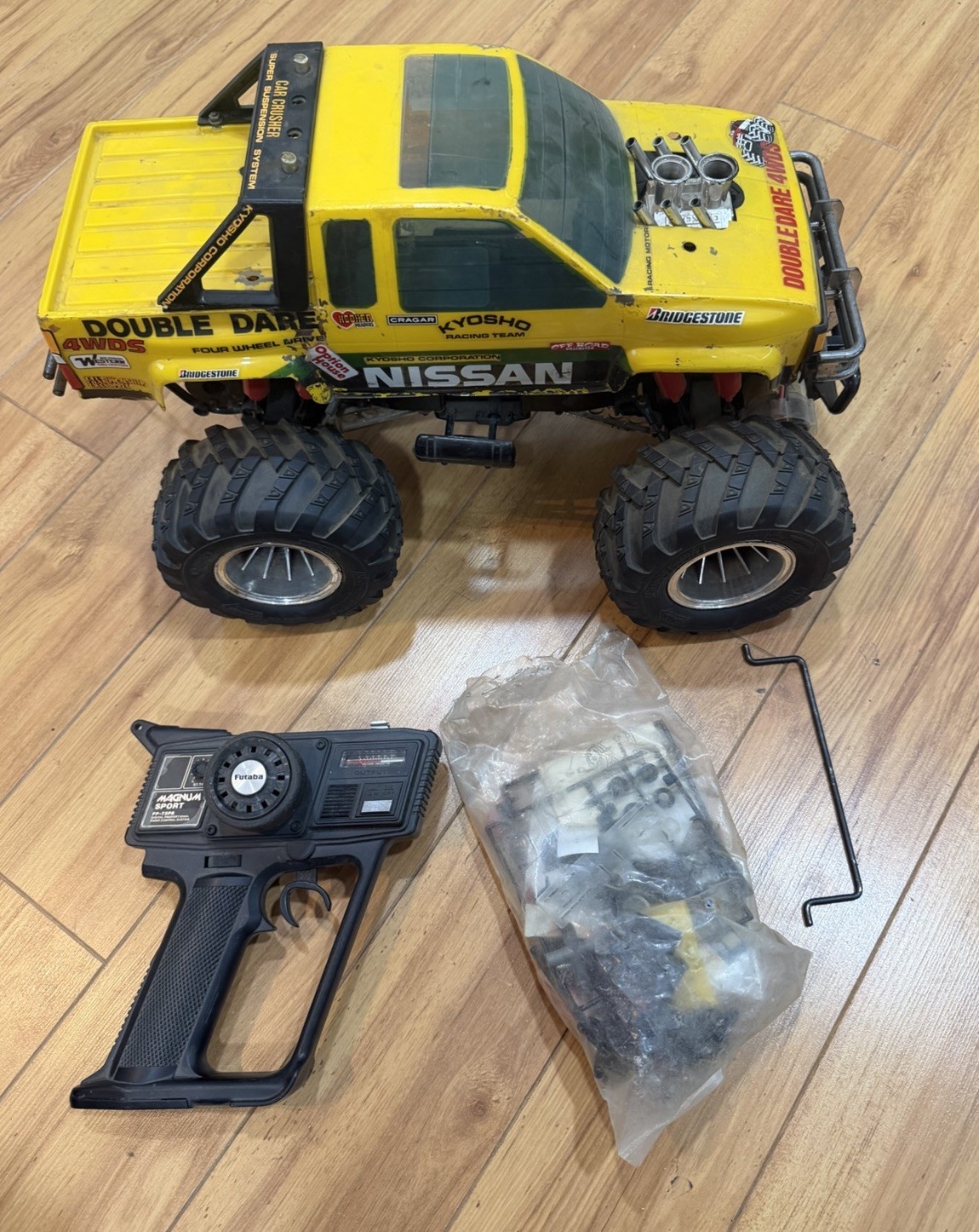 Vintage Yellow Kyosho Double Dare 1/10 4x4 RC Truck Untested Parts Or Repair