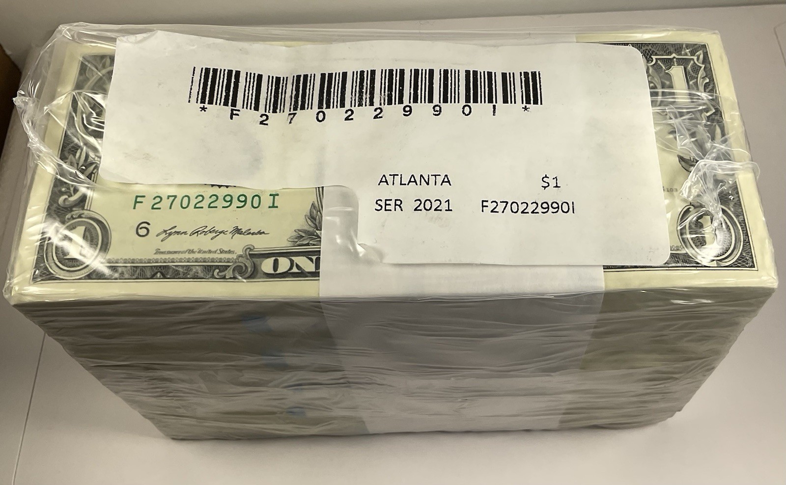 Uncirculated One Dollar Bill 2021 FI Block New Sequential Atlanta $1 Banknote