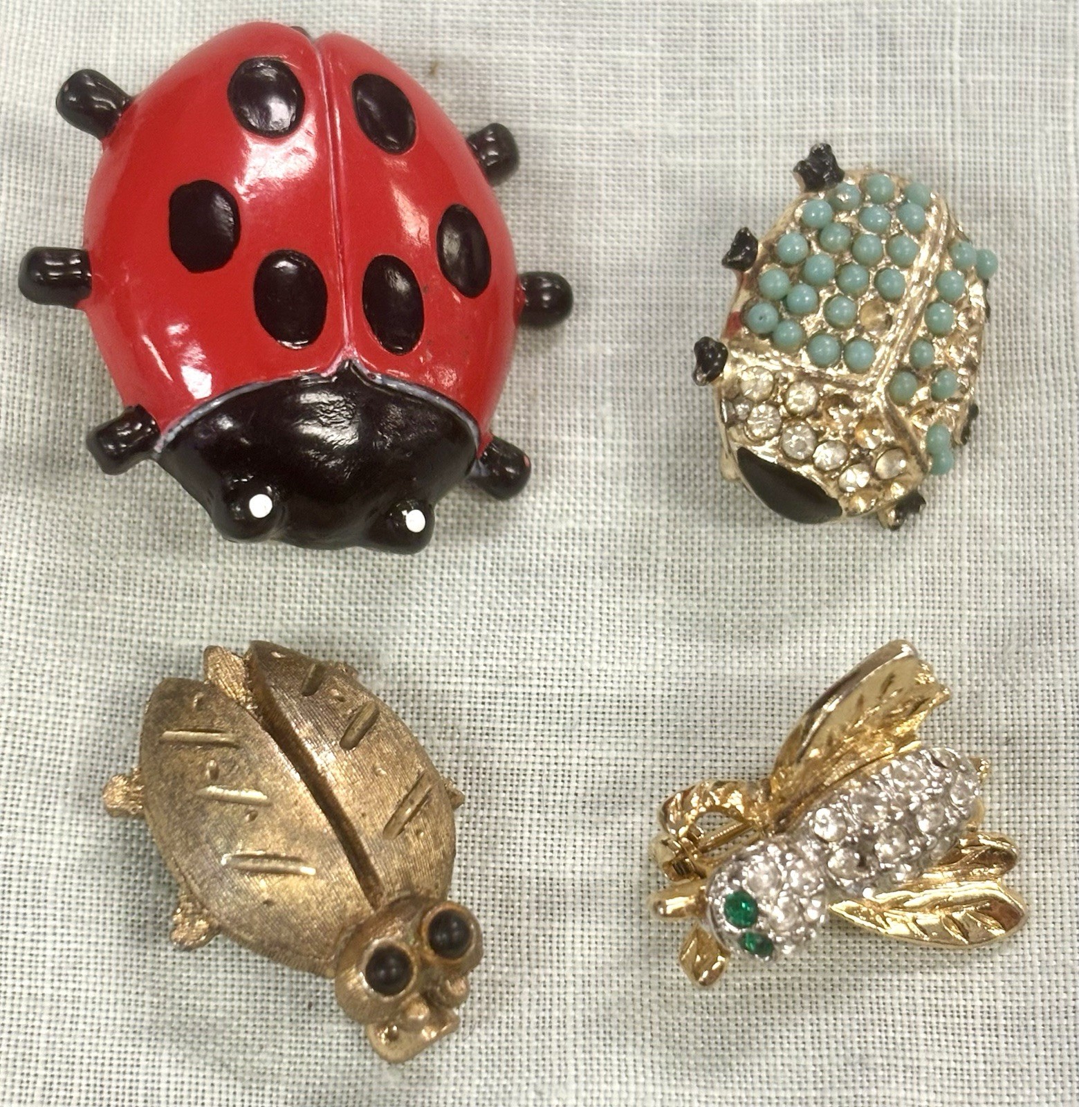 Vintage Miniature Insect Brooch Pin Lot 4 Tiny Ladybug Bee Rhinestone Figural