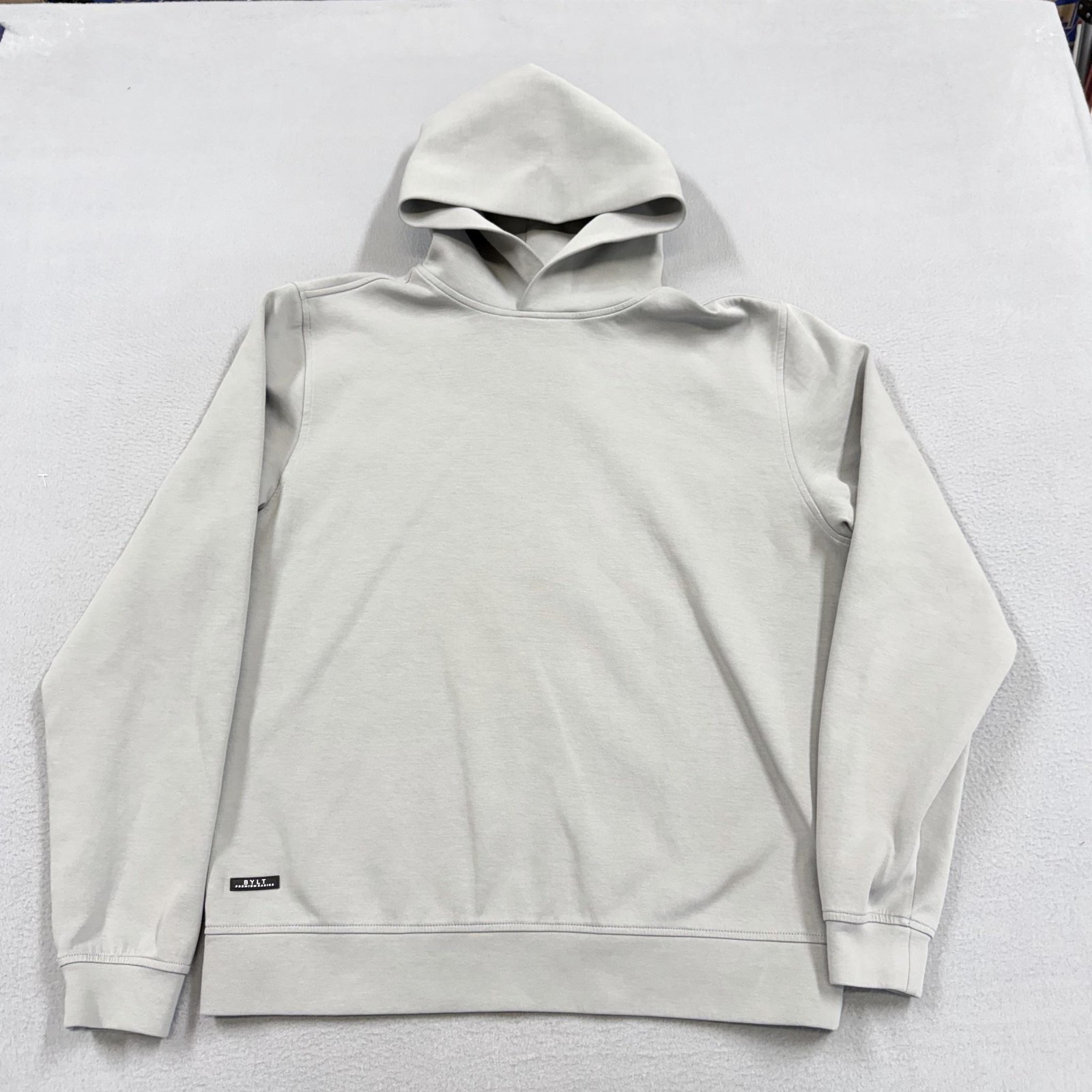 BYLT Hoodie Mens Large Gray Knit Pullover Solid Logo Tagless Premium Basics