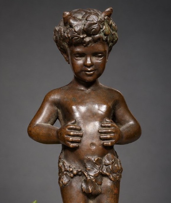 Clodion Signed Antique French Bronze Faun Child Statue Sculpture 19th Century