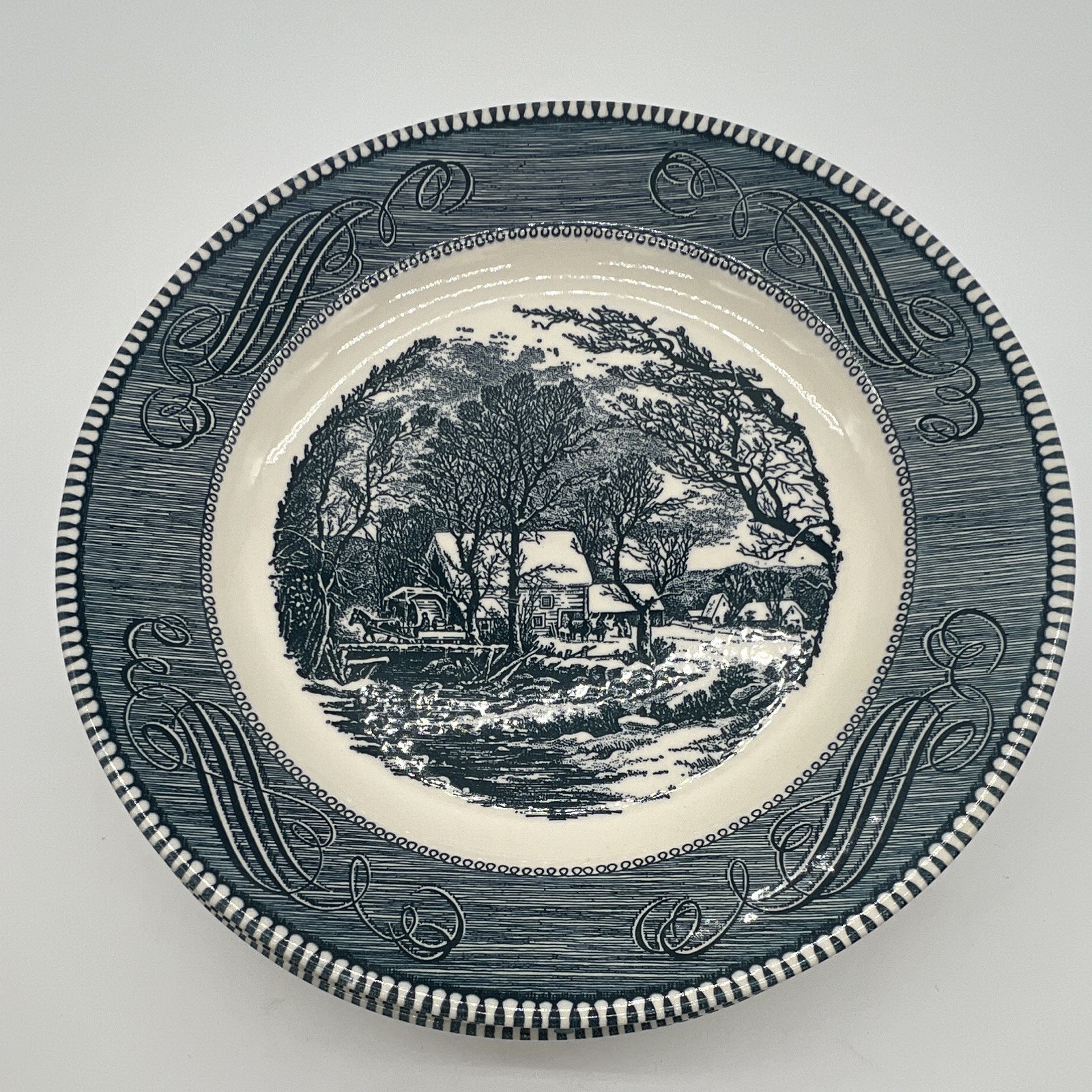 VTG Royal China Currier & Ives Blue The Old Grist Mill Dinner Plates Set of 6