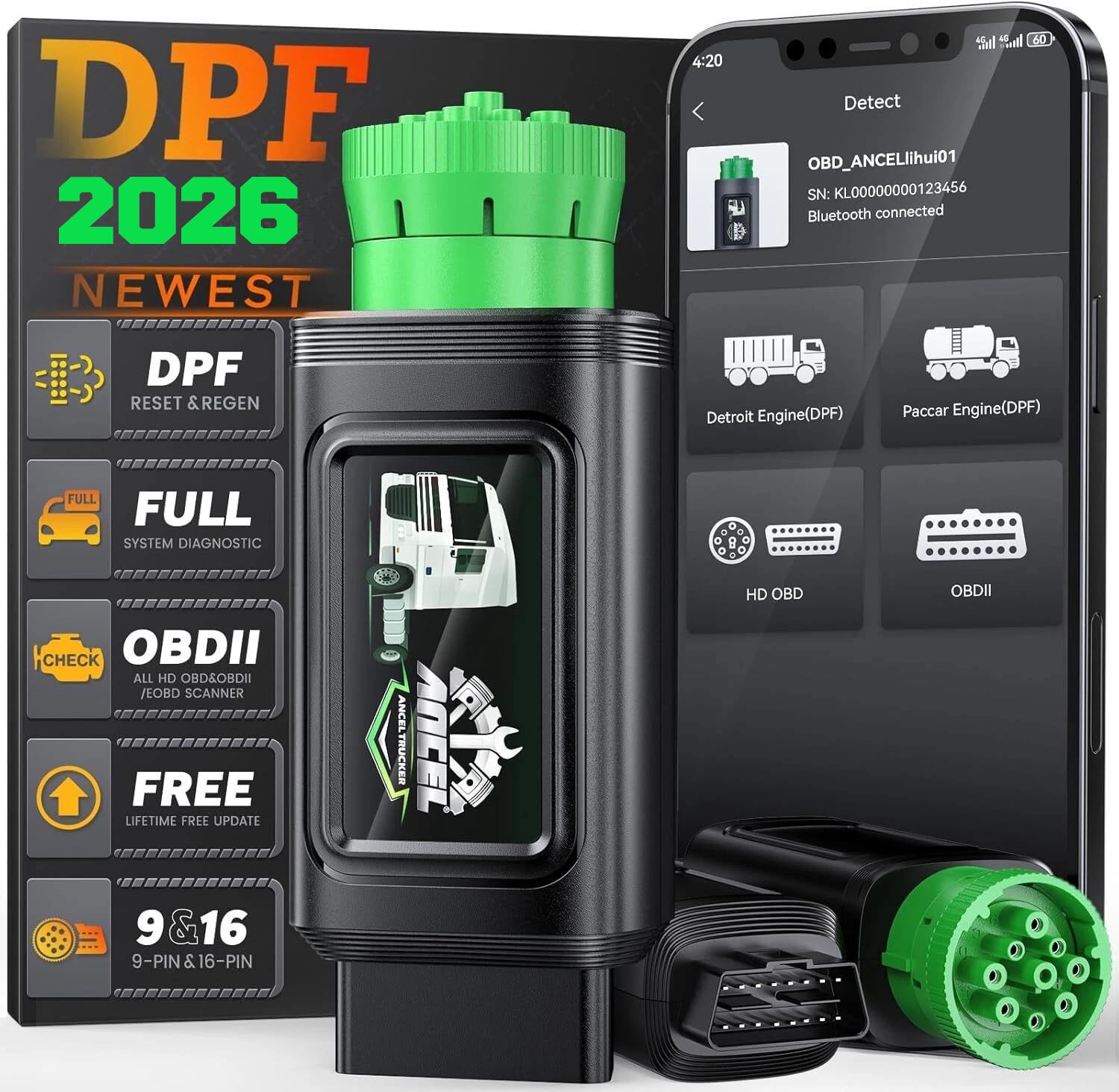 ANCEL HD110 Diesel Heavy Duty Truck Scanner DPF Regen Detroit Paccar Diagnostic ANCEL HD110 Diesel Heavy Duty Truck Scanner DPF Regen Detroit Paccar Diagnostic