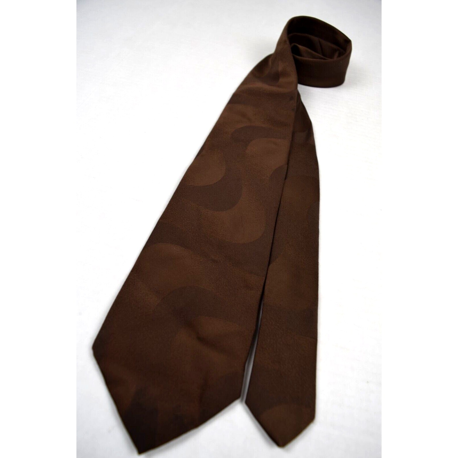 Neck Tie VTG 70s JCPenney Brown with Big Brown Swirls Poly Wide Tie 56