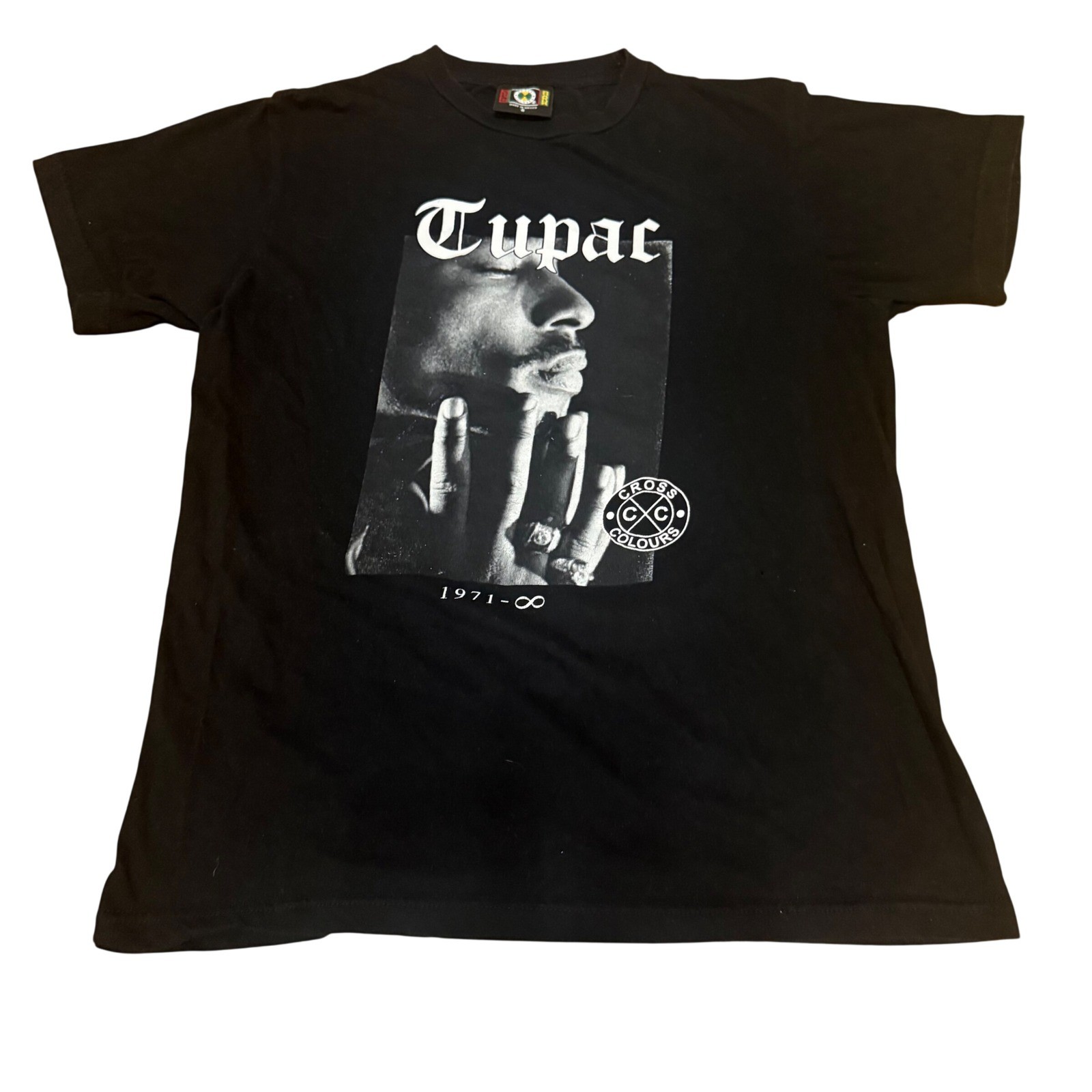 Cross Colours Tupac Shakur Graphic T-Shirt Mens Small Black Rap Tee Memorial