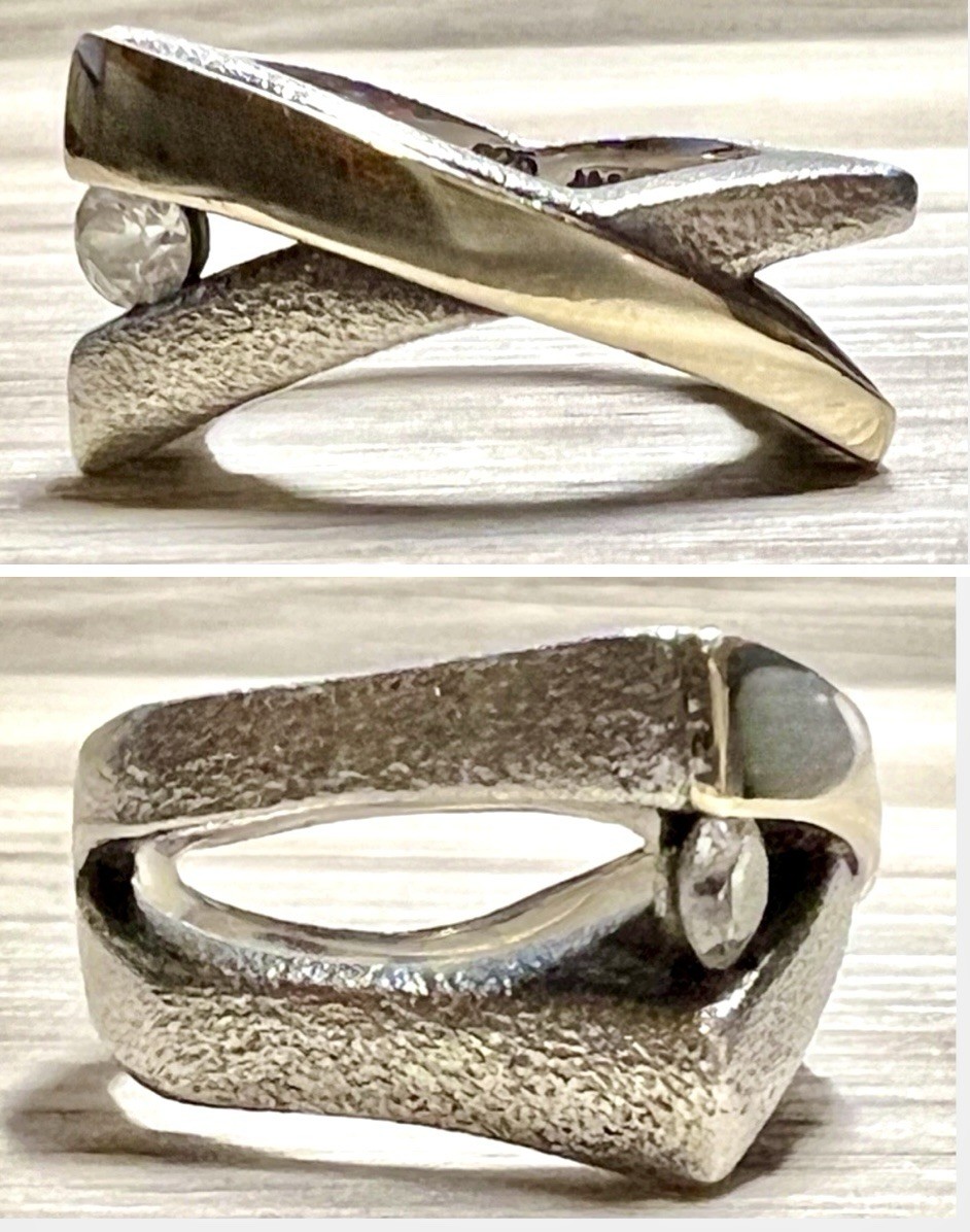 Vintage Jens Aagaard Sterling Silver & Gold CZ Abstract Modernist Ring, Size 6 Vintage Jens Aagaard Sterling Silver & Gold CZ Abstract Modernist Ring, Size 6