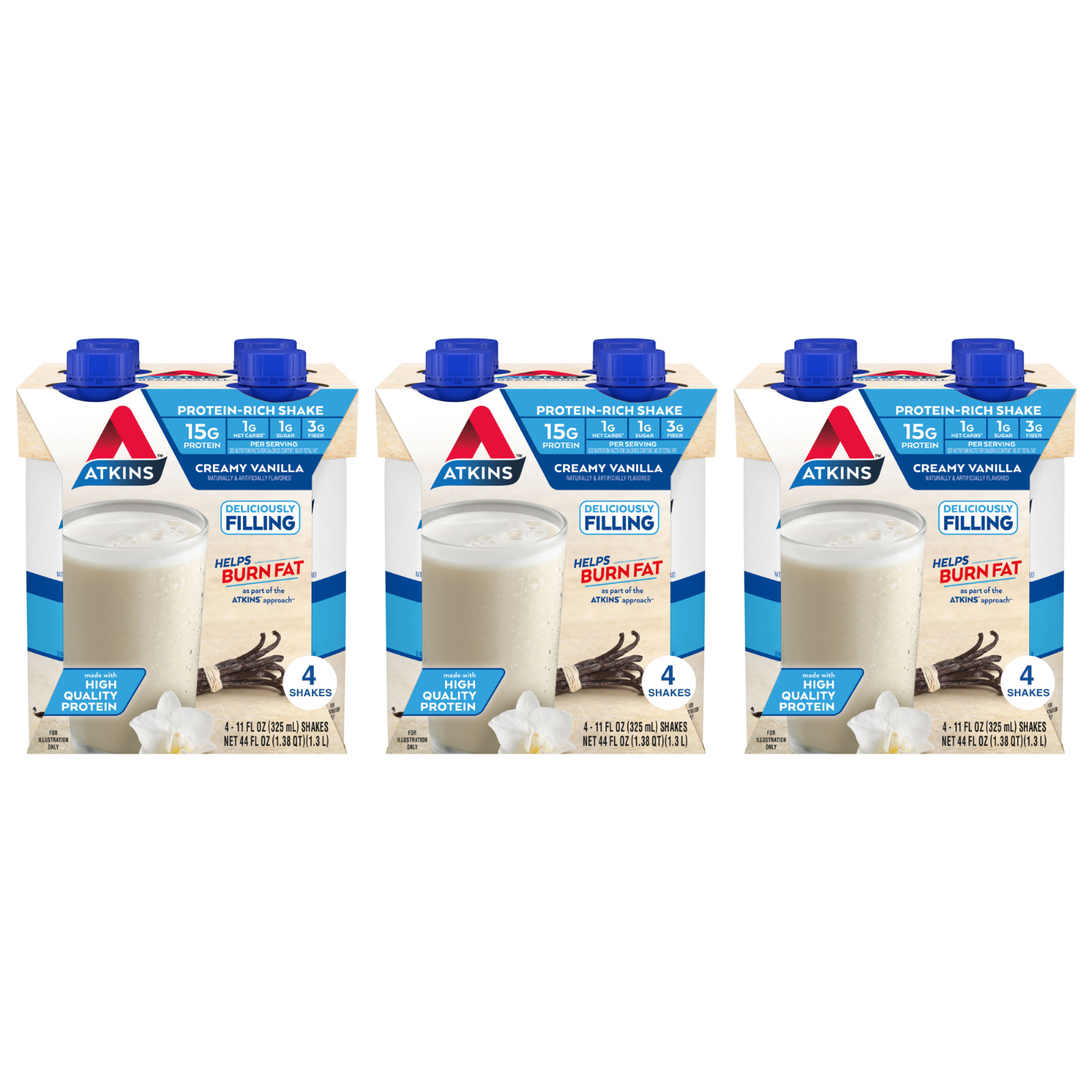 Atkins Protein Shake Creamy Vanilla Keto Friendly Gluten Free 12 Ct