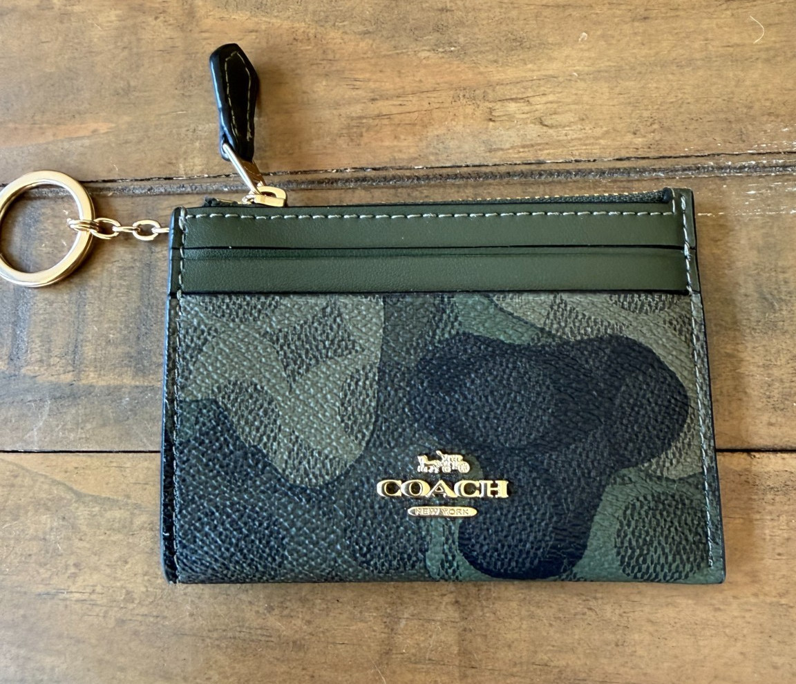 NWT COACH  #CW871 Mini Skinny ID Case Cardholder Wallet Camo Print + Dust Bag