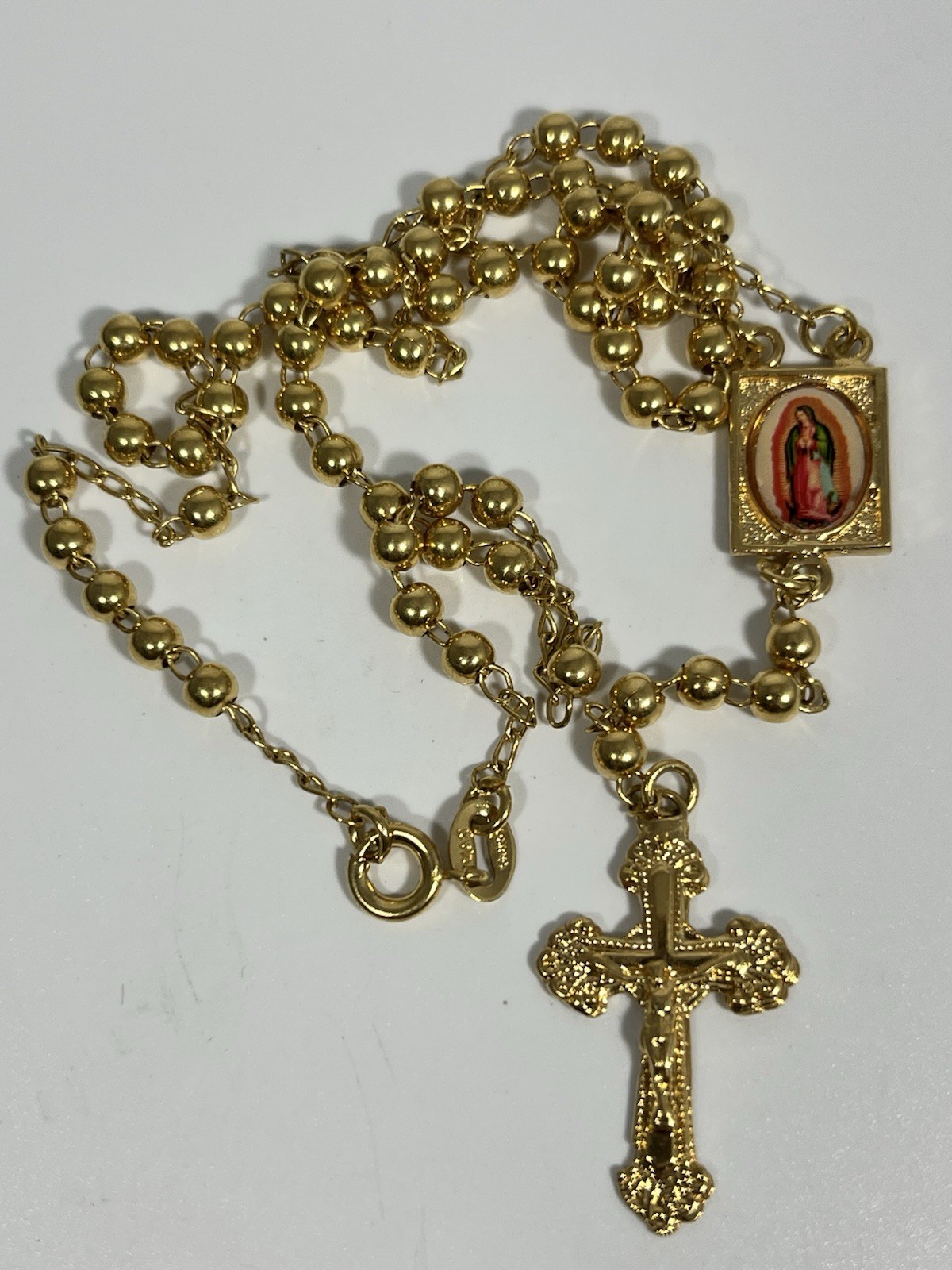 Vintage Signed JOIAS FABRIS Gold Plated Rosary Beaded Necklace - 17.5” Chain