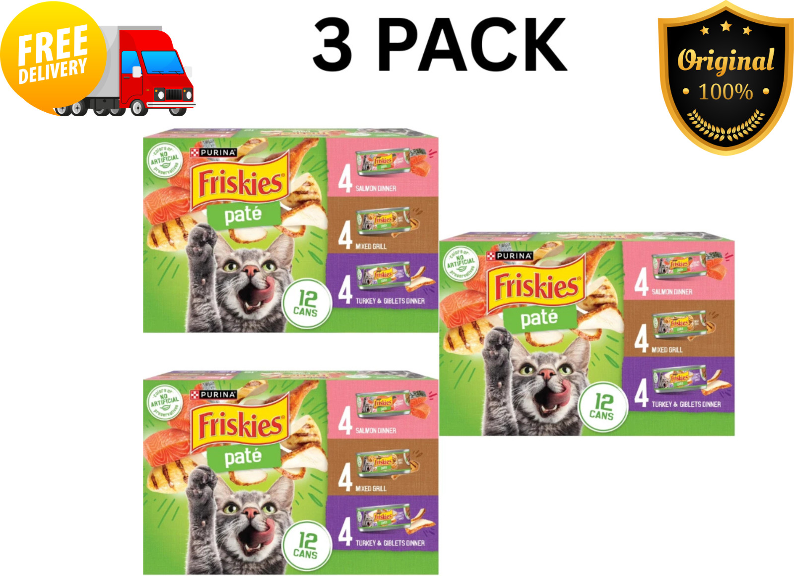 3 Pack Friskies Pate Salmon Mixed Grill Wet Cat Food 5.5oz-12 x 3 Cans 3 Pack Friskies Pate Salmon Mixed Grill Wet Cat Food 5.5oz-12 x 3 Cans