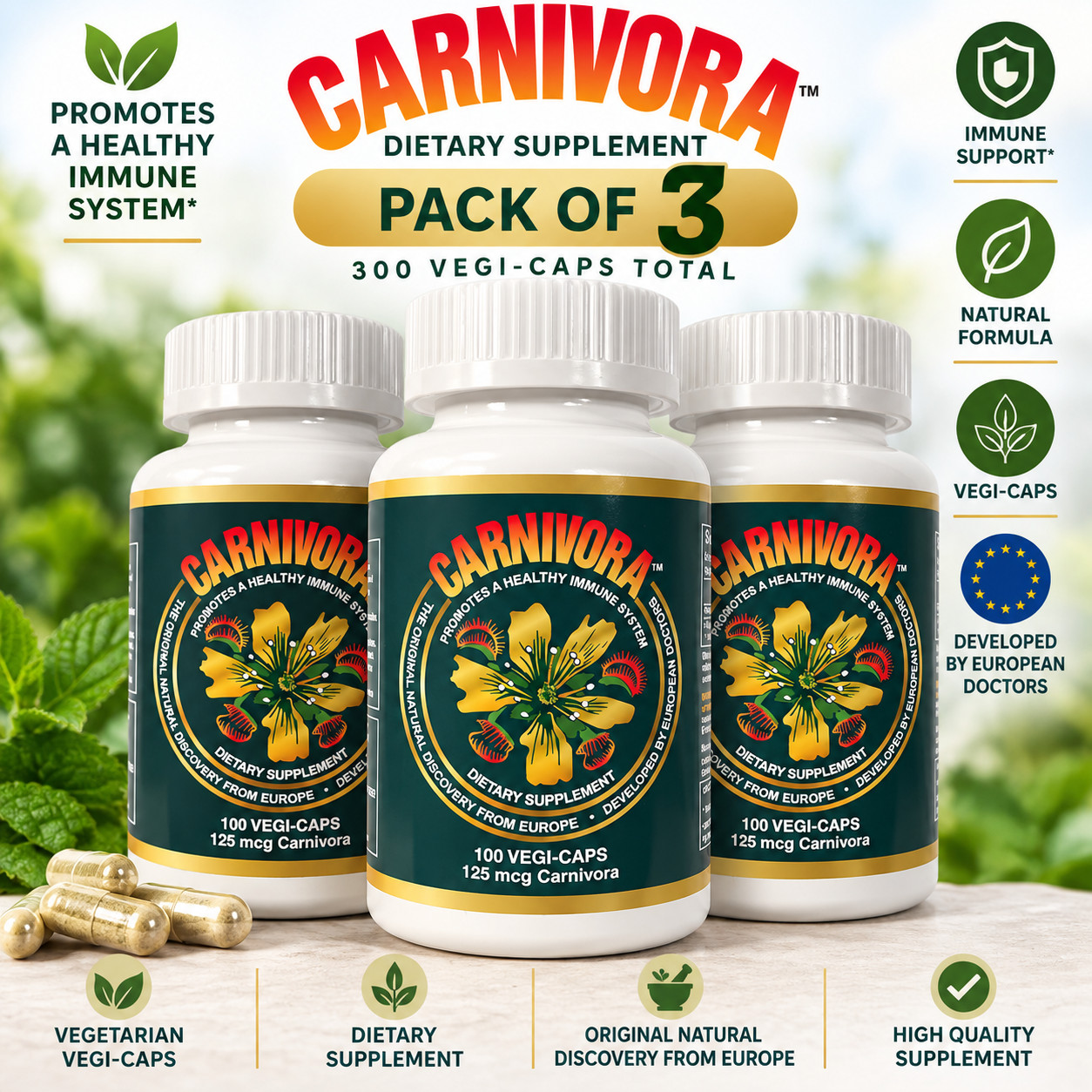 Carnivora 125 mcg 100 Vegi-Caps Dietary Supplement Pack of 3 300 Capsules Carnivora 125 mcg 100 Vegi-Caps Dietary Supplement Pack of 3 300 Capsules