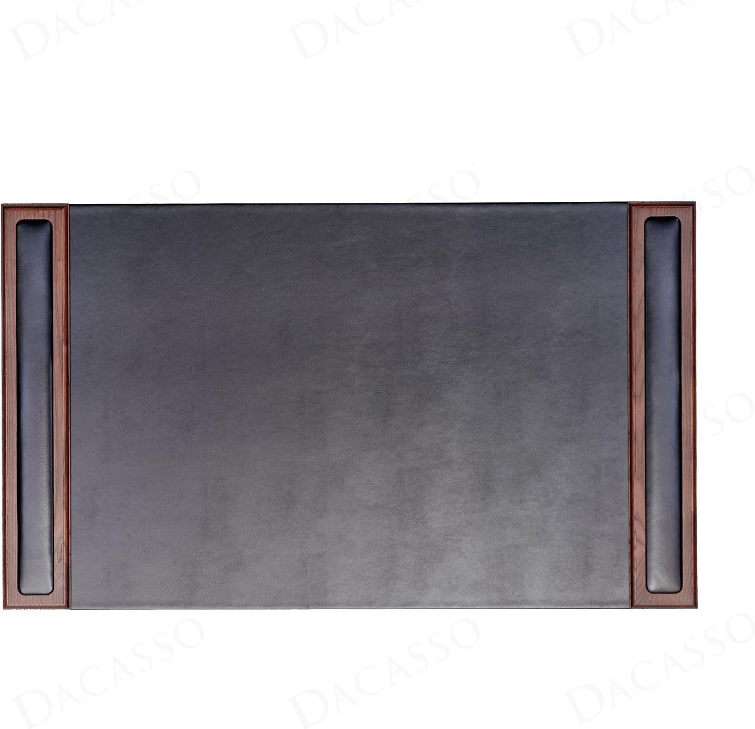 DACASSO Wood & Leather Desk Pad with Side Rails - Luxury Leather Desk Blotter fo